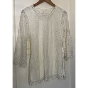Vintage Isaac Mizrahi Live‎ Lace 3/4 Sleeve Lace Top Y2K Boho White Sz XS